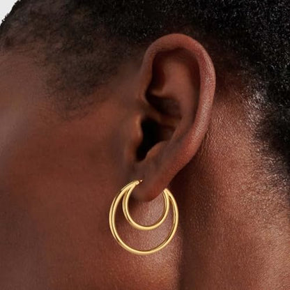 Dremmy Studios Dainty CZ Huggie Hoop Earrings 14K Gold Plated Chunky Simple Cute Thick Round Frill Bead Ball Starburst Cuff Earrings Cubic Zirconia Hoop Earrings Minimalist Personalized Gift for Her - color: Circle B