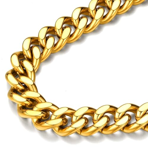 FindChic Men Curb Chain Necklace 18K Gold Plated/Stainless Steel/Black Chunky Double Tight Cuban Link Hip Hop Neck Chains for Men Boys 3.5MM/5MM/6MM/7MM/9MM/12MM 14''-30'' 8 Length Options (Send Gift Box) - color: F.12mm Width-Gold, size: 18 inches