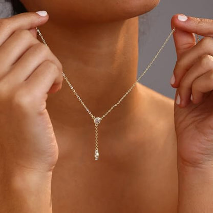 Gold Necklace for Women, Dainty Long Necklace 14k Gold Plated Lariat Long Necklaces for Women Trendy Simple Statement Drop Necklace Fashion Body Chain Prom Jewelry Gold Accessories - color: 6-Gold