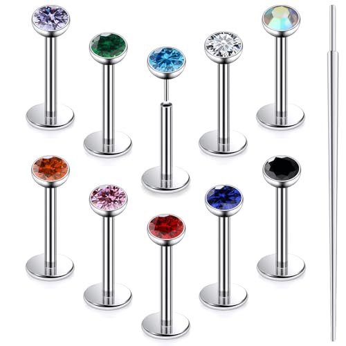 20G 18G 16G Astm F136 Titanium Threadless Flat Back Earrings Nose Studs Tragus Helix Conch Cartilage Lobe Earrings Medusa Labret Snake Bite Monroe Lip Ring Piercing Jewelry For Women Men - size: 18G-6MM Bar-CZ 3MM