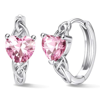 Bestyle 925 Sterling Silver Huggie Hoop Earrings Small Birthstone Hoop Earrings for Women Hypoallergenic Silver Huggie Earring,Great Birthday Earrings Gift for Daughter Wife Mom - color: 10-Pink Tourmaline-Hoop