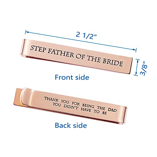 Father of the Bride and Groom Gifts - Wedding Tie Clips for Groomsmen From the Bride - Stainless Steel Tie Bars - color: Step Father of The Bride - Rose Gold