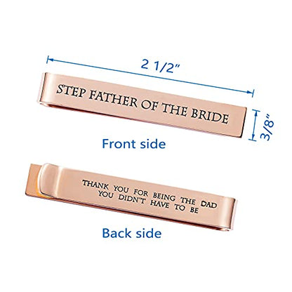 Father of the Bride and Groom Gifts - Wedding Tie Clips for Groomsmen From the Bride - Stainless Steel Tie Bars - color: Step Father of The Bride - Rose Gold