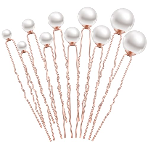 32 Pcs Wedding Pearl Hair Pins, Mixed Size Bridal Hair Accessories with Rhinestone, U Shape Barrette, Bobby Pins for Bride Bridesmaid Prom Updo(Rose Gold) - color: Rose Gold