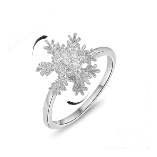 Sunflower Fidget Ring for Women Gold Anxiety Crystal Rings Cubic Zirconia Sunflower Open Adjustable Fidget Ring Spinner Sun Ring for Men Trendy Jewelry - color: SilverSnowflake