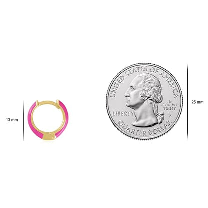 14K Gold Plated Sterling Silver Enamel Color Huggie Hoop Earrings for Women – Wide Range of Vibrant Color Options Available - color: Purple ( Neon )