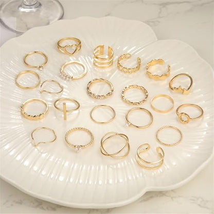 Knuckle Rings Set for Women, Dainty Stackable Midi Rings Simple Stacking Joint Finger Rings Pack Adjustable Cute Butterfly Heart Rings Mixed Size - style: A-22Pcs