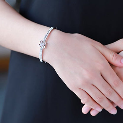 Fasion Jewelry Spiritual Guidance Bangle Bracelets For Women 18K Gold Plating Adjustable Bracelets with Crystal for Wife Girlfriend or Mothers, - color: White Gold White