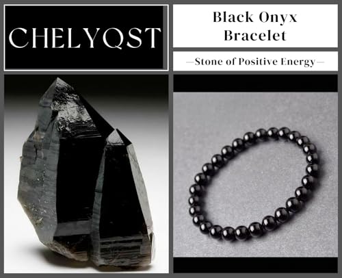 Carnelian Bracelet - Stone of Luck,Stretch Natural Stone Crystal Beads Jewelry Gifts for Women Men Unisex - color: Black Onyx-Positive Energy, size: 6mm