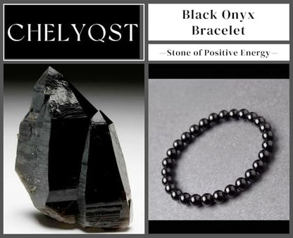 Carnelian Bracelet - Stone of Luck,Stretch Natural Stone Crystal Beads Jewelry Gifts for Women Men Unisex - color: Black Onyx-Positive Energy, size: 6mm