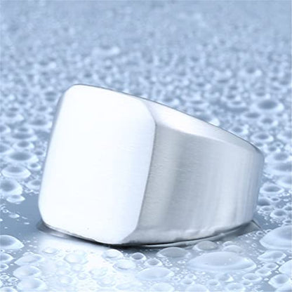 HIJONES Mens Stainless Steel Signet Ring Matte Brushed Square | Simple Statement ,Wedding Band,Polished Round - color: Square-Silver