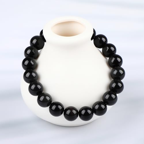 LPBeads Handmade Natural Gemstone Stretch Elastic Bracelet Healing Crystal Round Stone Beads Jewelry Gifts for Women Men - color: Black Obsidian, size: 10mm
