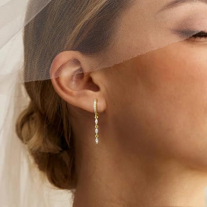 Lunvky 14K Gold Plated Dangle Earrings for Women Dainty Silver Drop Earring Trendy Long Dangling Wedding Bridesmaid Hoop Diamond Crystal Cute Earring Prom Jewelry Birthday Gifts - color: B-1 pair hoop good