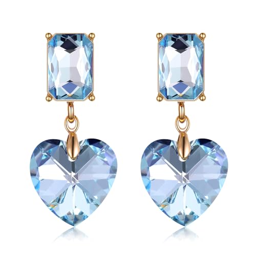 Crystal Heart Teardrop Dangle Earrings for Women Hypoallergenic Multicolor Cubic Zirconia Drop Earrings for Wedding Prom Party Daily Wear - color: Heartblue