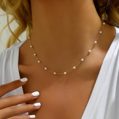 Gold Cross Women's Necklace 18K Gold Plated Stainless Steel Handmade Pearl Necklace Gold Paperclip Necklace, Fashion Jewelry Gifts - style: Modern