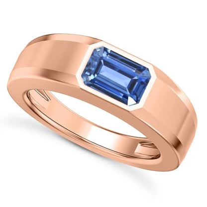 1CT - 3CT Gemstone Signet Pinky Ring - Emerald Cut Gem Pinky Ring White Yellow Rose 10K 14K 18K Gold Sterling Silver Mens Gem Signet Rings for Anniversary Fathers Day - style: Sapphire