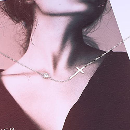 Yearace Choker Necklaces for Women S925 Sterling Silver Sideways Cross/Butterfly/Handcuffs/Infinity Interlocking/Chakra Choker Necklace Dainty Sideways Cross Necklace Jewelry Gift - style: Cross 14+4"
