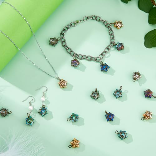 SUPERFINDINGS 40Pcs Wire Wrapped Star Pendants AB Color Electroplate Glass Charms Mixed Color Crystal Dangle Charms for Earring Bracelet Necklace Jewelry Making - color: Brozen