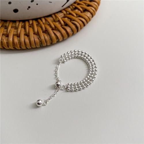925 Sterling Silver Adjustable Link Chain Rings for Women Daughter | Dainty 14k Gold Plated Evil Eye/Cross/Flower Ring Sparkly Twist Rope with Bead Dangle Stackable Ring Jewelry Birthday Gifts - color: Style 2-Silver