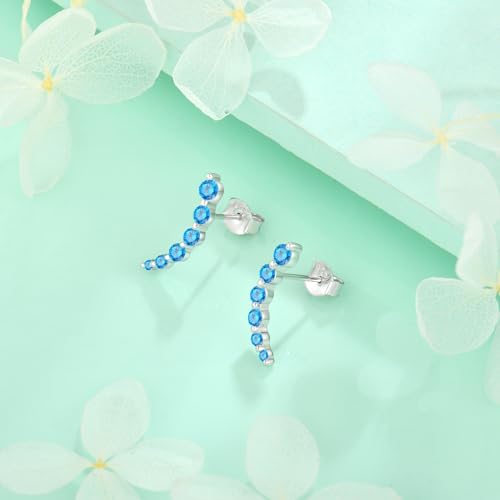 Starchenie 925 Sterling Silver Climber Earring Ear Crawler Stud Earrings for Women - color: Aquamarine