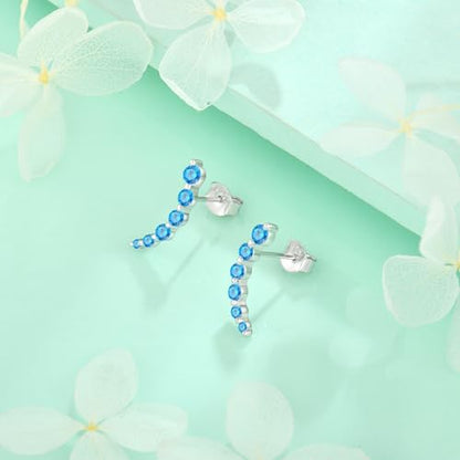 Starchenie 925 Sterling Silver Climber Earring Ear Crawler Stud Earrings for Women - color: Aquamarine