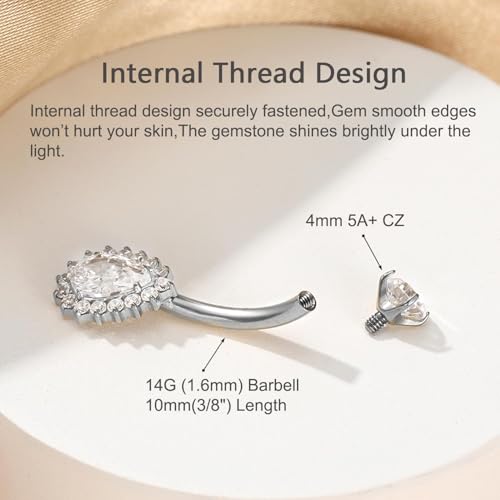 Gold Belly Button Ring, Titanium Dangle Floating Navel Piercing Jewelry - color: Silver-Water-10mm