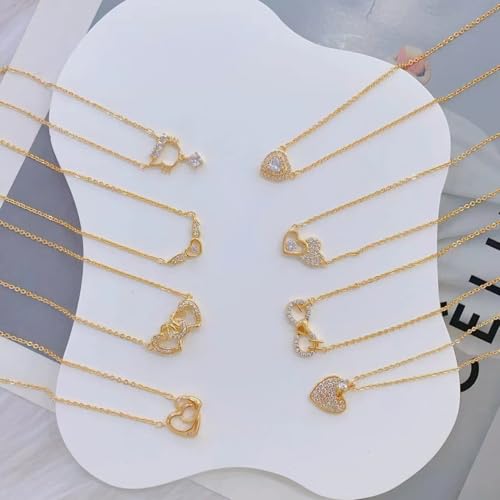 Gold Plated Pendant Necklaces for Women Cubic Zirconia Accent 18 Inch Adjustable Chain Hypoallergenic Gift for Wife Mom Birthday Valentines Day - style: Dainty heart