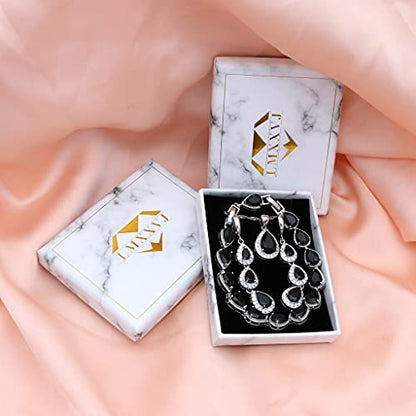 LMXXVJ Necklace Long Earrings Bracelet Set, White Gold Plated Created Blue Sapphire Jewelry Set Wedding Party Gift Jewelry for Women Bridal Bridesmaid - color: Black