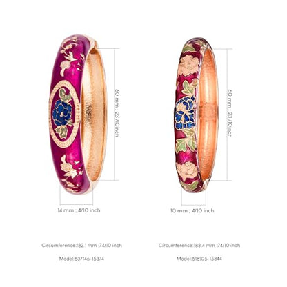 UJOY Cloisonne Bangle Colorful Enamel Filigree Rose Flower Hollowed Crystal Bracelet for Women Gifts 88A09 - color: 2 Pcs Set-C58-Purple