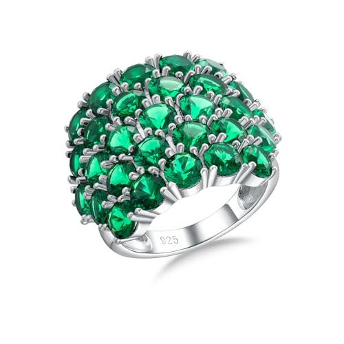 925 Sterling Silver Pave Birthstone Chunky Statement Rings for Women Men | 14K Gold Plated/Silver Large Dome Ring Birthday Cocktail Jewelry,Size 6 to 10(with Gift Box) - color: 05-Created Emerald-May