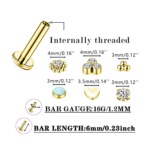 16G Monroe Lip Piercing Jewelry Labret Studs Tragus Hoop Earrings Nose Piercing Flat Back Helix Earring - color: gold, size: 16G*6mm