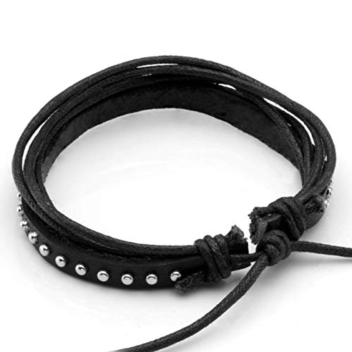 Leather Braided Bracelet Cuff Wrap Wristband for Men Women Adjustable - color: D:6pcs