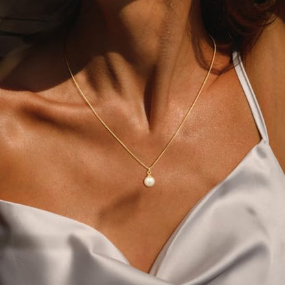 Dainty Pearl Pendant Necklaces for Women 14K Gold Plated Handmade Layered Pearl Chain Necklace Delicate Layered Pearl Necklace Everyday Jewelry Gift - color: NK02-Box-Gold