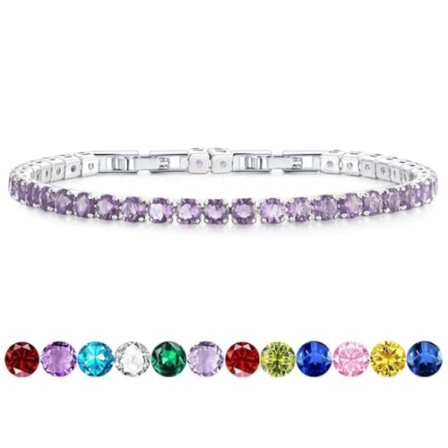 HEEYA Birthstone Silver/Gold Plated Tennis Bracelets, Adjustable 4mm CZ Tennis Bracelets for Women, Fashion Jewelry Wedding Gift Size 6.8 inch+1 inch Extender - color: 06 June Alexandrite