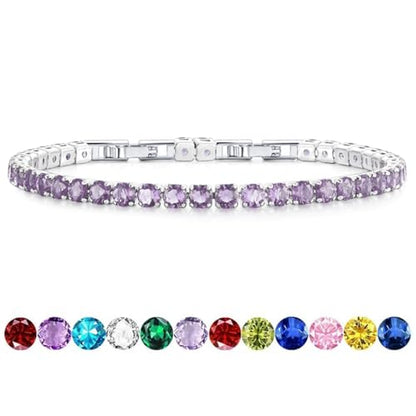 HEEYA Birthstone Silver/Gold Plated Tennis Bracelets, Adjustable 4mm CZ Tennis Bracelets for Women, Fashion Jewelry Wedding Gift Size 6.8 inch+1 inch Extender - color: 06 June Alexandrite
