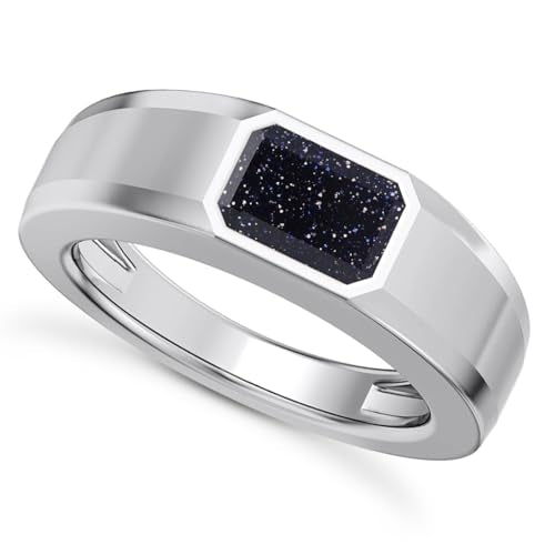 1CT - 3CT Gemstone Signet Pinky Ring - Emerald Cut Gem Pinky Ring White Yellow Rose 10K 14K 18K Gold Sterling Silver Mens Gem Signet Rings for Anniversary Fathers Day - style: Blue Sandstone