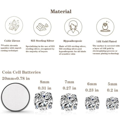 925 Sterling Silver Cubic Zirconia Studs Earrings for Women Men - Hypoallergenic 14K White Gold Plated 5/6/7/8mm Clear Round Cut CZ Studs Earrings - color: Rose Gold 4 Prong, size: 6mm