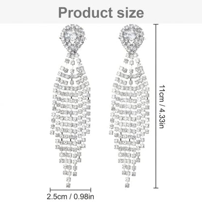 1 Pair Silver Diamond Dangle Earrings,Long Tassel Rhinestone Earrings,Crystal Wedding Earrings Accessories for Women and Brides(Silver)