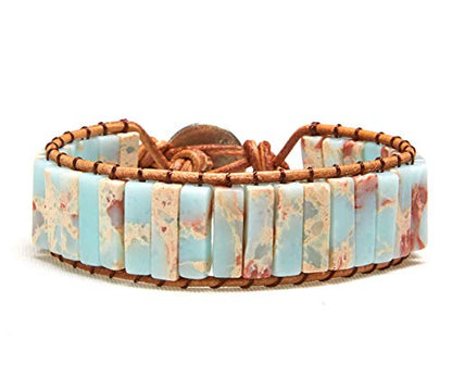 7 Chakra Bracelet Bohemian Handmade Leather Wrap Healing Protection Natural Stone Yoga Beaded Bracelets Boho Friendship Jewelry - color: Beige Emperor