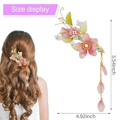 Wedding Hair Clips, Crystal Hair Pins Pearl Rhinestone Hair Barrettes, Bridal Flower Hair Pieces Pearl Headpieces Hair Accessories for Women Girls (Pink&Green) - color: Pink&Green