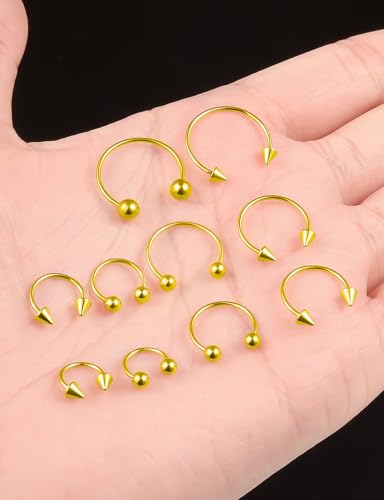 Septum Rings 18G Surgical Steel Snake Bite Jewelry Long Spike & Round Horseshoe Lip Rings Smiley Piercing Jewelry for Women Men 6mm 8mm 10mm 12mm 14mm - color: 18G Gold - 6mm, 8mm, 10mm, 12mm, 14mm (1 pair each)