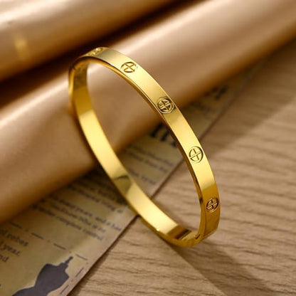 Women's Stainless Steel 18K Gold-Plated Cubic Zirconia Bracelet, Love and Friendship Jewelry Bracelet, Cuff Crystal Jewelry for Mother's Day, Father's Day, Valentine's Day, the Best Gifts for Married and Birthdays - color: Cross Gold