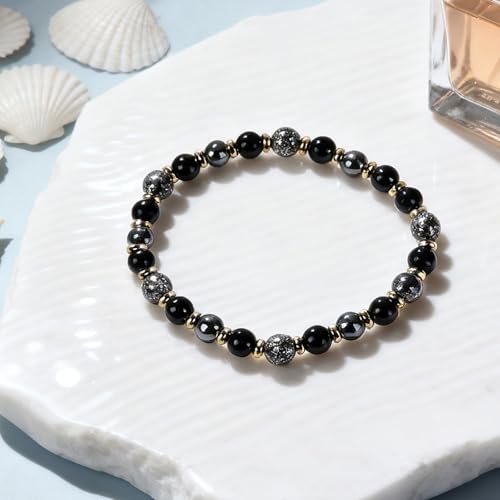 Beaded Necklaces for Women 3Pcs Colorful Boho Gemstone Bead Choker Summer Natural Stone Surfer Beach Bead Necklace Bracelets Earring Set Handmade Jewelry for Women Gift Jewelry Sets - color: Black/Grey