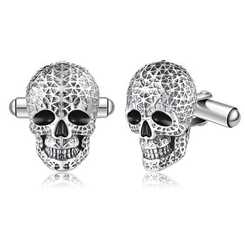 Cufflinks for Men Sterling Silver Abalone Shell Tuxedo Shirt Cuff Links Jewelry for Men Father Business Groomsmen - style: skull