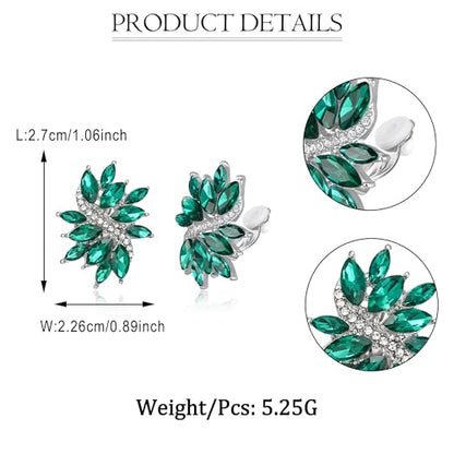 EVER FAITH Sparkly Rhinestone Clip-on Earrings for Women Bride, Fashion Marquise Crystal Cluster Wedding Bridal Stud Earring for Prom Formal Party - color: Green Silver-Tone