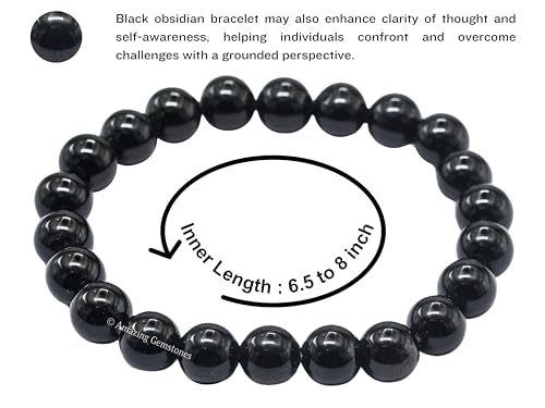 Amazing Gemstone Black Obsidian Crystal Bracelet for Women Men's Gifts - Protection Healing Crystal Bracelet - 8mm Gemstone Beaded Stretchable Bracelet Pulseras Para Hombres Mujer Stocking Stuffers Mothers Day Gift - color: Black Obsidian