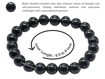 Amazing Gemstone Black Obsidian Crystal Bracelet for Women Men's Gifts - Protection Healing Crystal Bracelet - 8mm Gemstone Beaded Stretchable Bracelet Pulseras Para Hombres Mujer Stocking Stuffers Mothers Day Gift - color: Black Obsidian