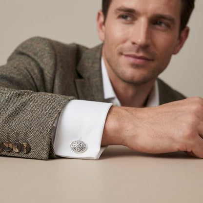 Alexander Castle Men's Cufflinks 925 Sterling Silver Celtic - 17mm x 12mm Oval Celtic Trinity Cuff Links with Jewelry Gift Box