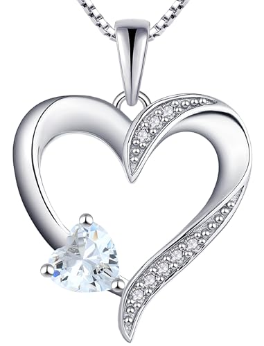 YL Heart Necklace 925 Sterling Silver Love Heart Pendant Birthstone Jewelry for Women - color: 04-diamond-Apr