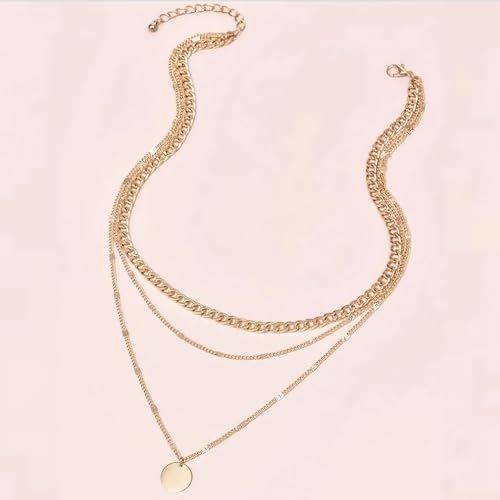 Gold Plated Layered Necklaces for Women Charm Disc Cuban Link Snake Chain Paperclip Layering Vintage Twisted Rope Adjustable Chain Trendy Jewelry Gifts for Women 16/18/20 Inches